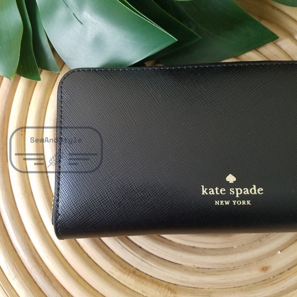 Kate Spade NWT Meow Cat Large Continental Wallet in Black Leather White Leopard - Picture 2 of 12